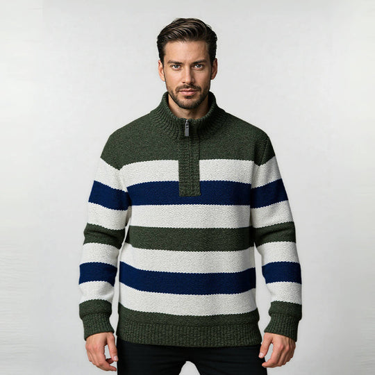 Herren Strickpullover mit hohem Kragen und innovativem Reißverschluss Heidi-Mode