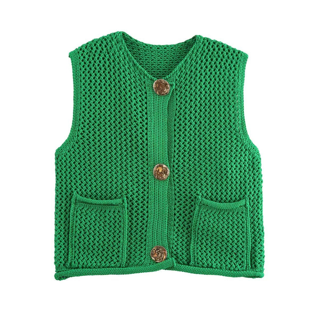 Damen Strickweste mit Knopfdetails und praktischen Taschen Heidi-Mode