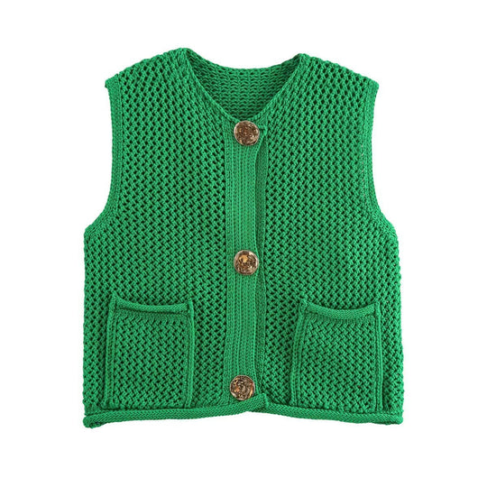 Damen Strickweste mit Knopfdetails und praktischen Taschen Heidi-Mode