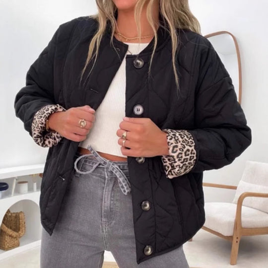 Damen gesteppte Jacke mit Tiermuster-Bündchen Heidi-Mode