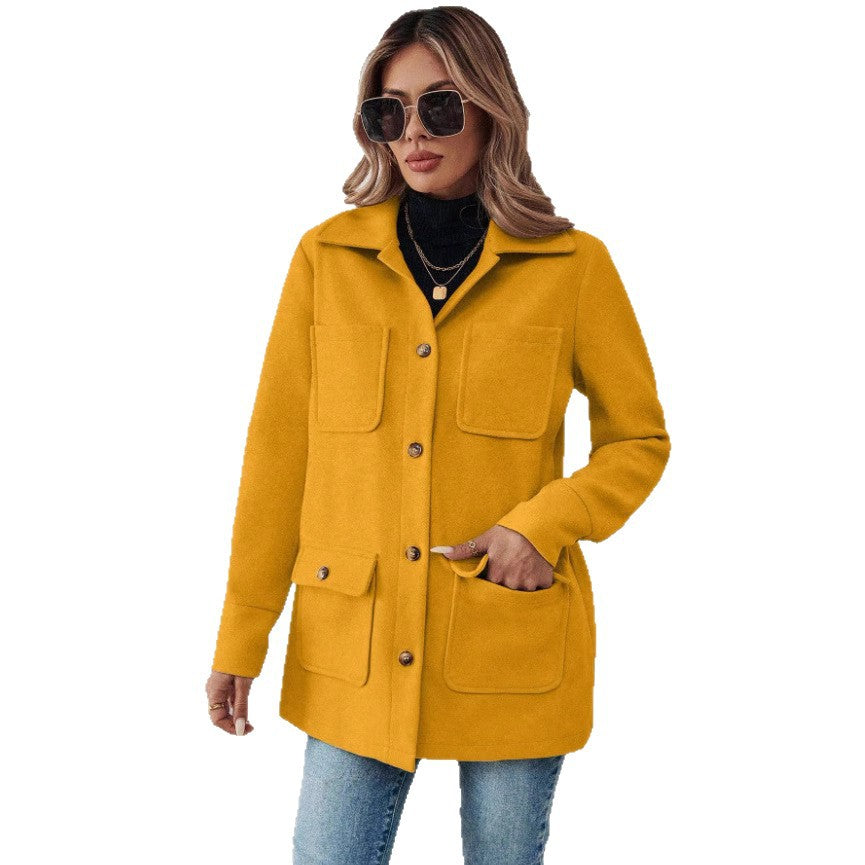 Damen Modische Utility-Jacke mit großen Taschen und goldenem Druck Heidi-Mode