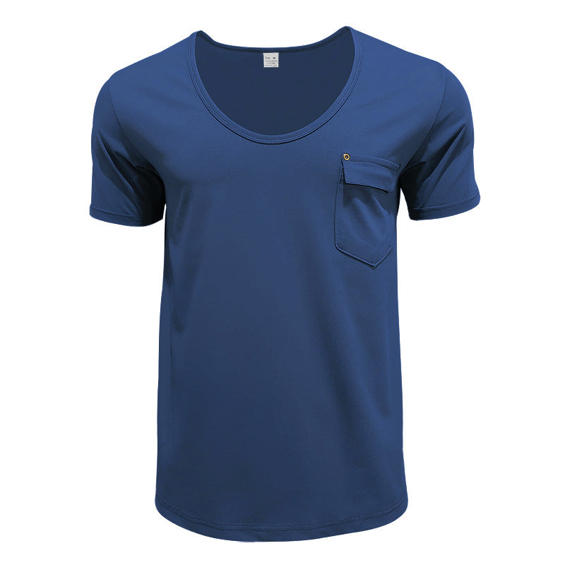 Herren Basic V-Ausschnitt T-Shirt mit Brusttasche Heidi-Mode