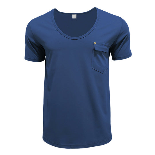 Herren Basic V-Ausschnitt T-Shirt mit Brusttasche Heidi-Mode