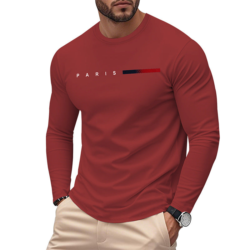 Herren Langarm T-Shirt mit modernem Paris-Druck und elastischem Saum Heidi-Mode