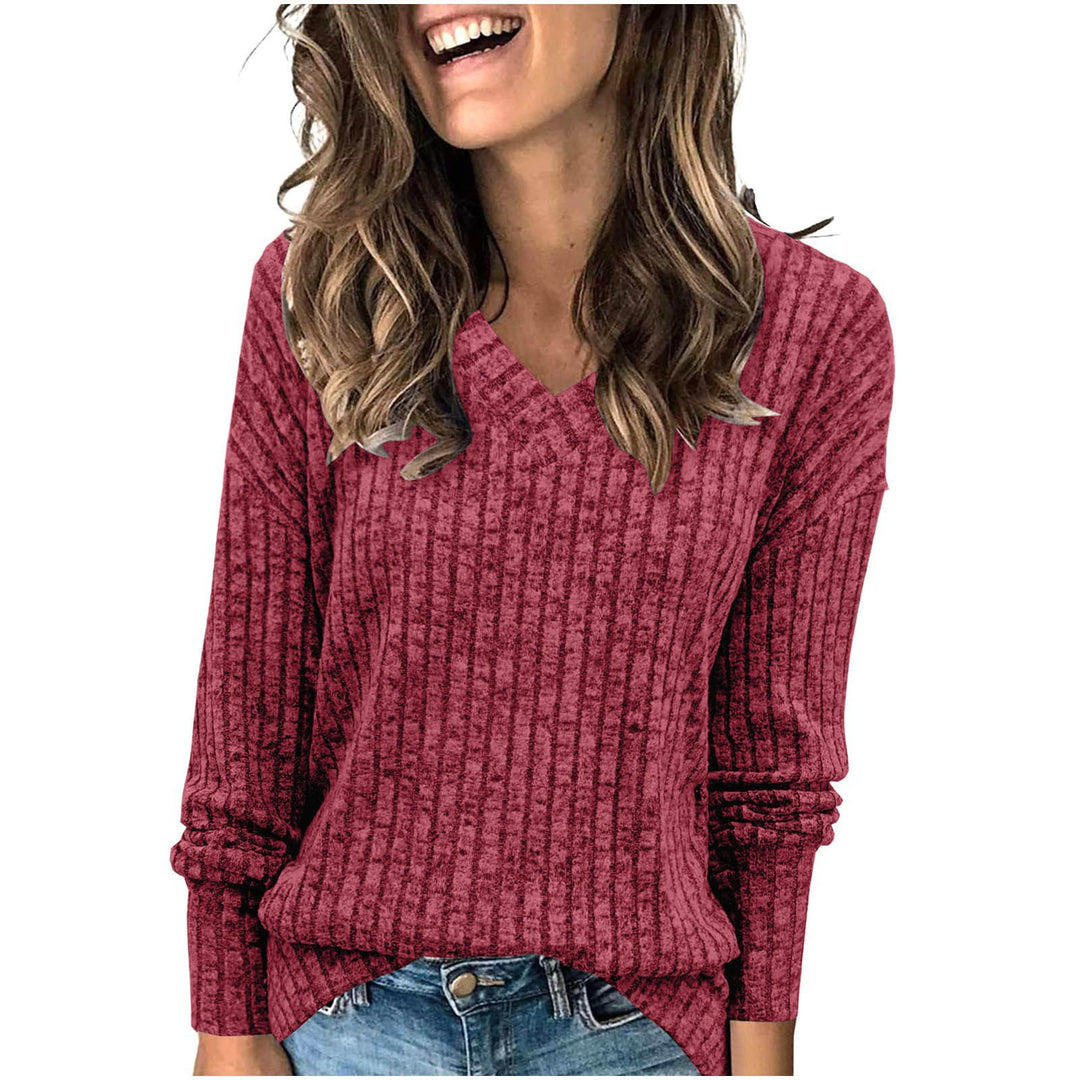 Damen V-Ausschnitt Pullover mit Rippstruktur Heidi-Mode