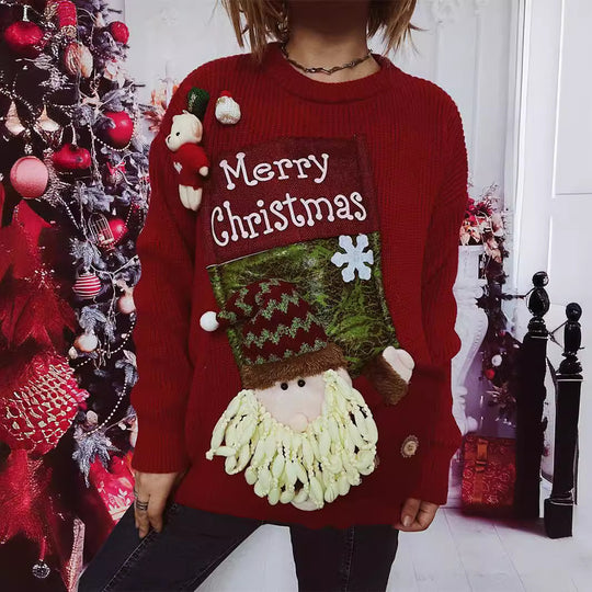 Damen Weihnachts-Pullover mit festlichem Design und 3D-Applikationen Heidi-Mode