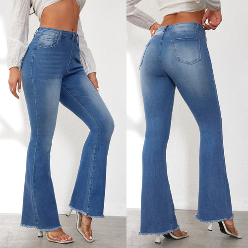 Damen Flared Jeans mit stylishen Fransen und hohem Bund Heidi-Mode