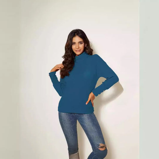 Damen Moderner Rollkragenpullover mit Knopfdetails Heidi-Mode