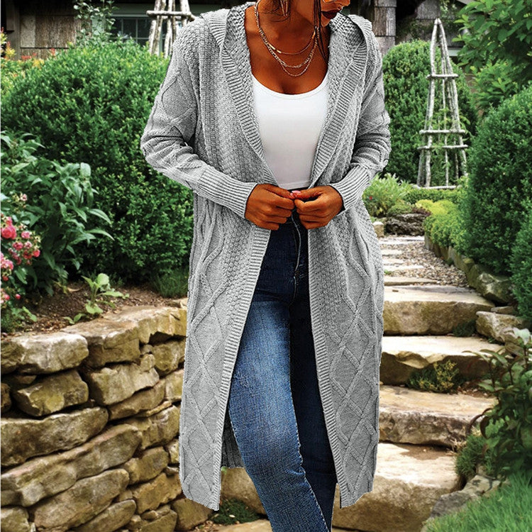 Damen Strick-Cardigan mit Kapuze und luxuriösem Zopfmuster Heidi-Mode
