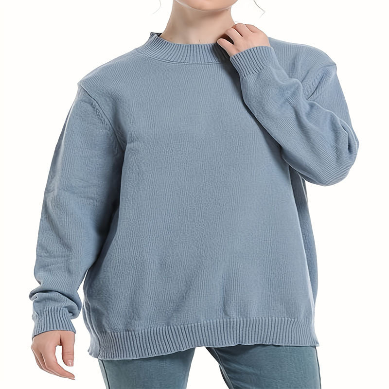 Damen lässiger Pullover mit strukturiertem Rundhalsausschnitt und überschnittenen Schultern Heidi-Mode