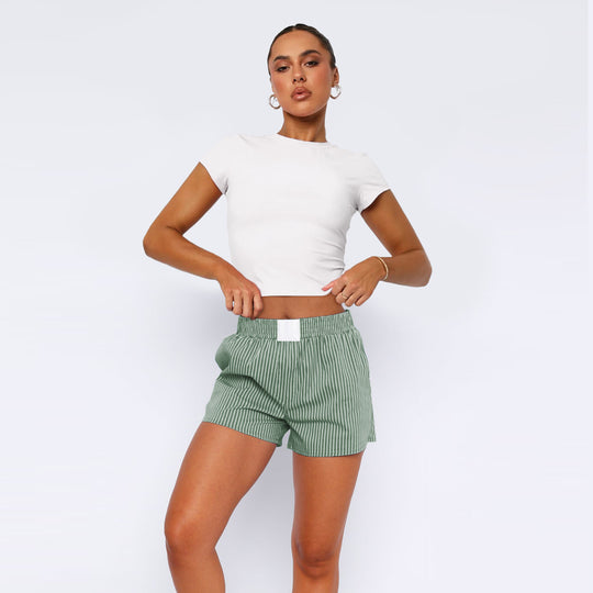 Damen Baumwoll-Shorts mit elastischem Bund und Streifenmuster Heidi-Mode