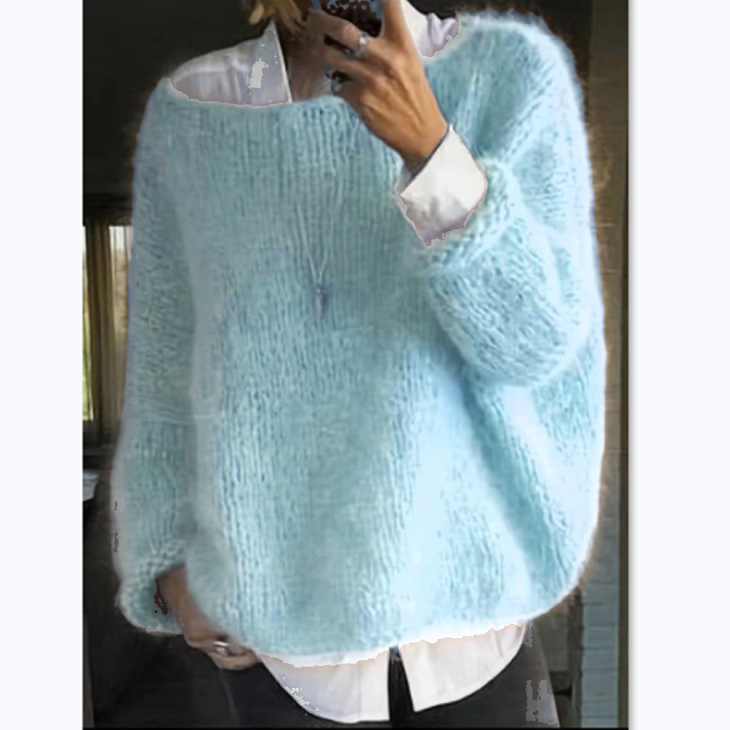 Damen kuscheliger Oversized Pullover mit U-Boot-Ausschnitt Heidi-Mode