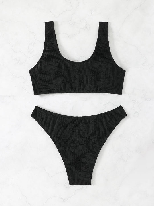 Damen Bikini-Set mit strukturiertem Oberteil und hoch geschnittenem Slip Heidi-Mode