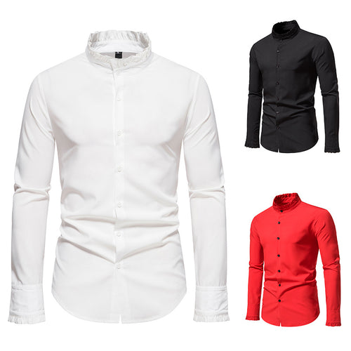 Herren Elegantes Mandarin Kragen Dress Shirt Heidi-Mode
