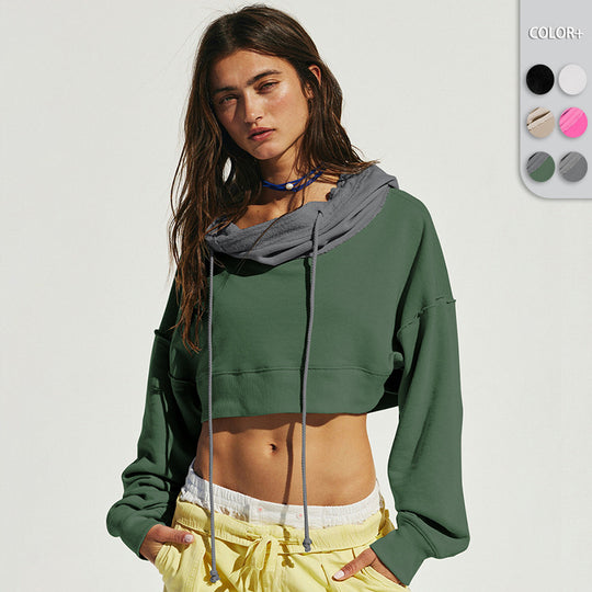 Damen cropped Sweatshirt mit lässigem Schnitt und Kängurutasche Heidi-Mode