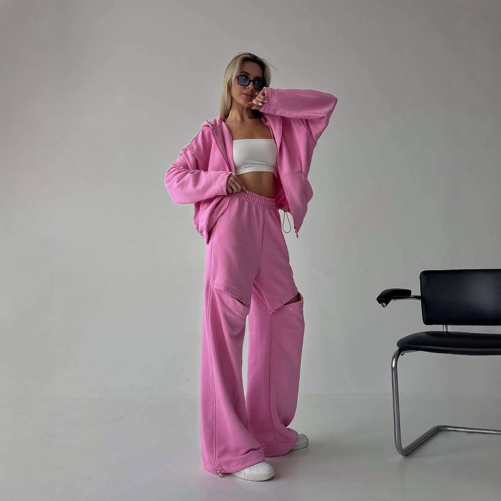 Damen modisches Sport-Lounge-Set mit künstlerischen Cut-Outs und übergroßem Hoodie Heidi-Mode