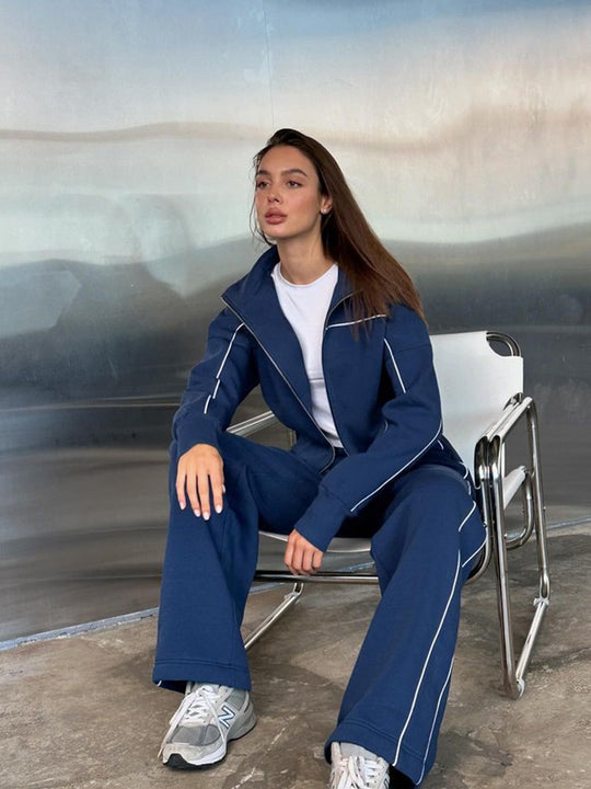 Damen Sportliches Freizeit-Set mit stylischem Reißverschluss und seitlichen Nahttaschen Heidi-Mode