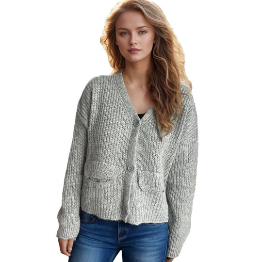 Damen oversized Strickjacke mit Knopfdetails und praktischen Taschen Heidi-Mode