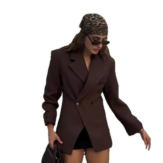 Damen Eleganter Doppelreiher-Blazer mit edlem Schnitt und hohem Kragen Heidi-Mode