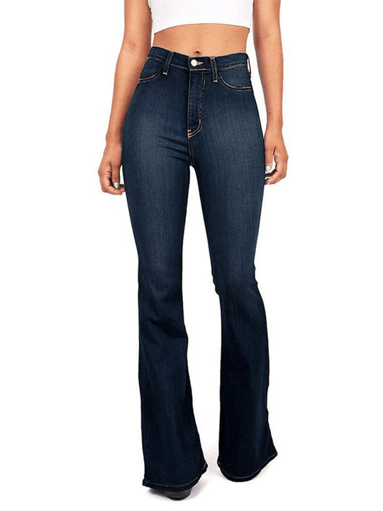Damen Hoch taillierte Bootcut Jeans im eleganten zeitlosen Stil Heidi-Mode