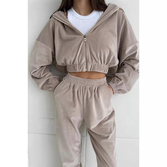 Damen Sportliche Velours-Jacke mit modernem Reißverschluss und elastischem Bund Heidi-Mode