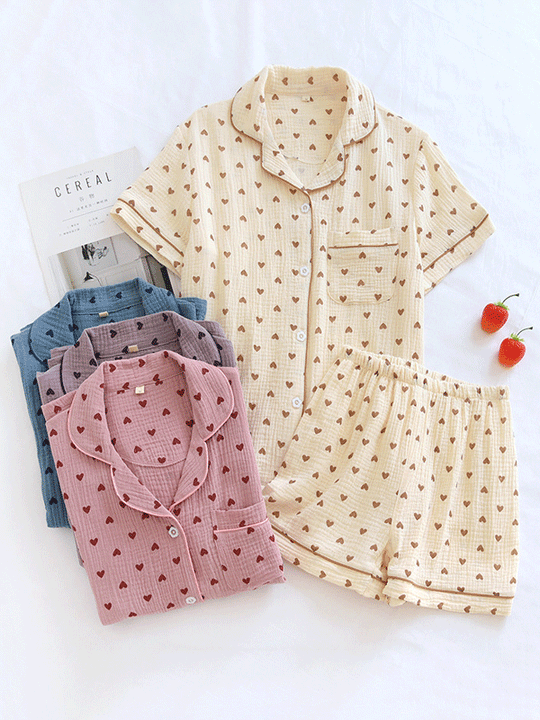 Heidi-Mode | Kurzarm Baumwolle Pyjama Set für Damen