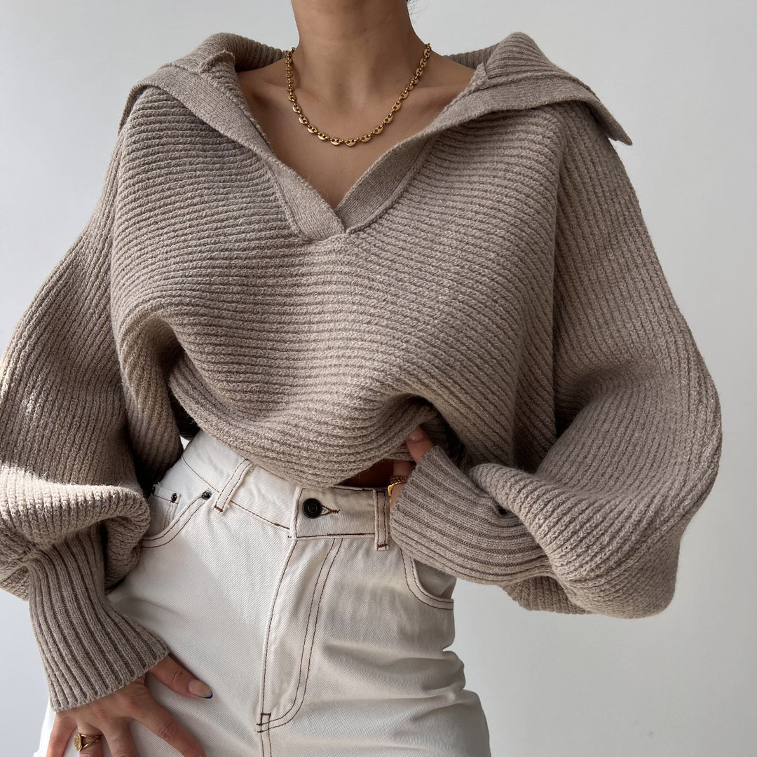 Damen Großer Strickpulli mit V-Ausschnitt Heidi-Mode