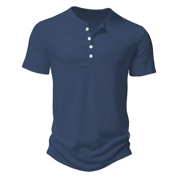 Herren Kurzarm Henley-Shirt mit dekorativen Knöpfen und atmungsaktiver Struktur Heidi-Mode