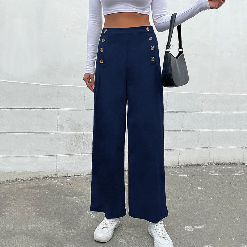 Damen Weite Stoffhose mit dekorativen Knopfdetails Heidi-Mode