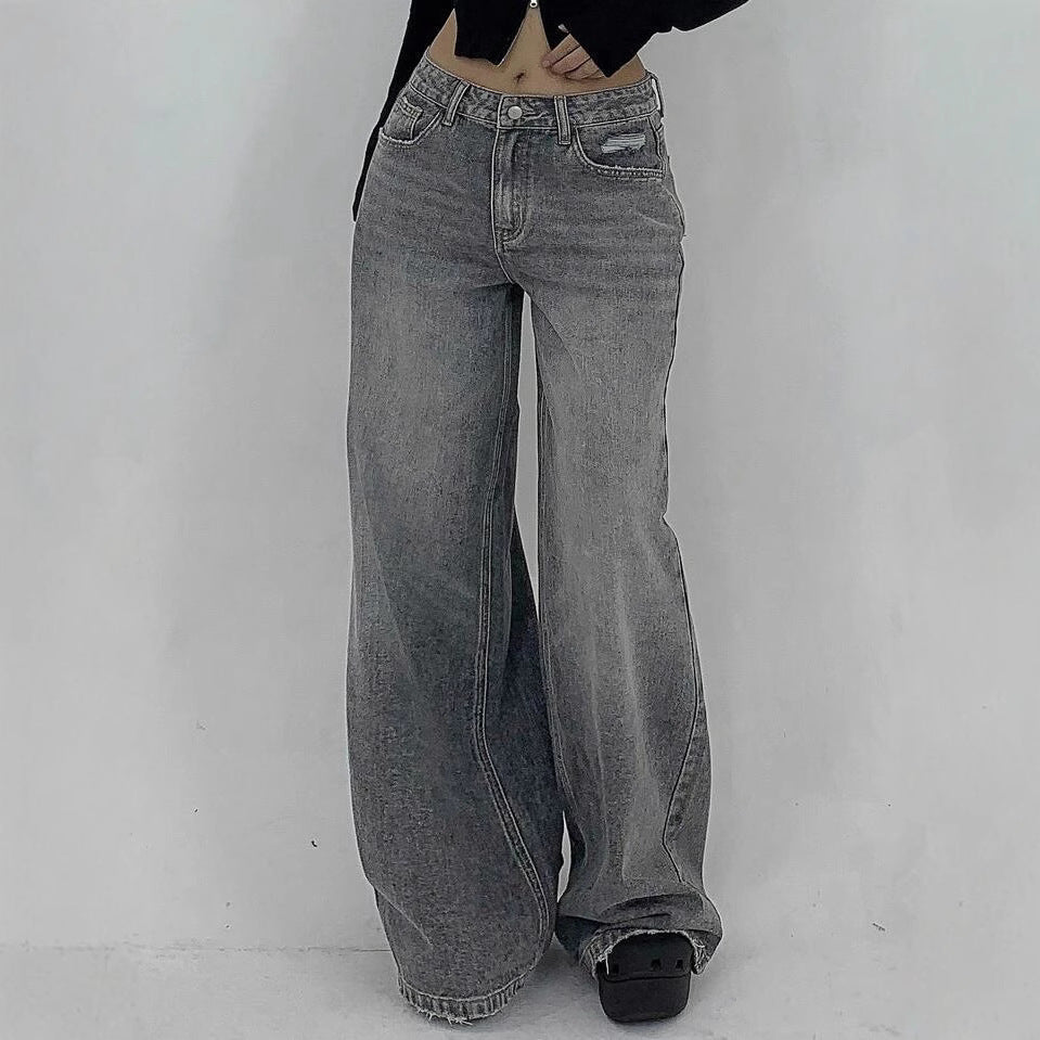 Damen Weite Jeans im lässigen Schnitt mit hohem Bund und modischen Steppnähten Heidi-Mode