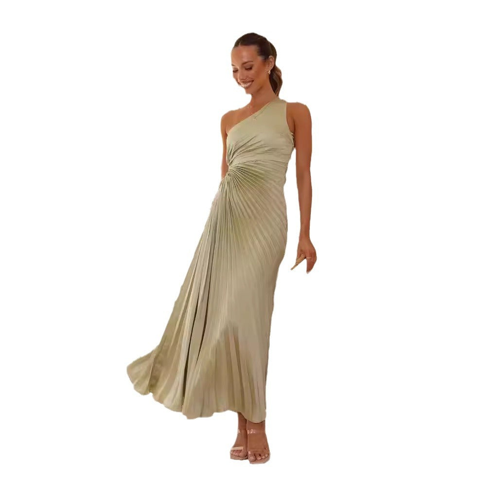 Damen Maxikleid mit Raffiniertem Faltenwurf und Asymmetrischem Design Heidi-Mode