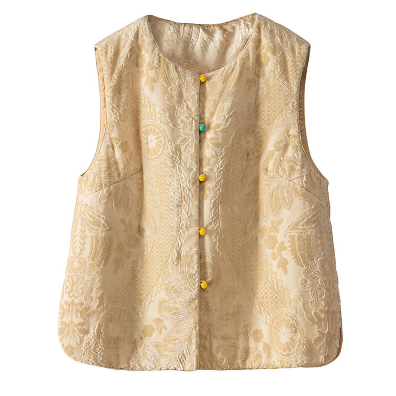 Damen elegante Weste mit floralem Strukturdesign und hochwertigen Knopfdetails Heidi-Mode