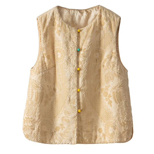 Damen elegante Weste mit floralem Strukturdesign und hochwertigen Knopfdetails Heidi-Mode