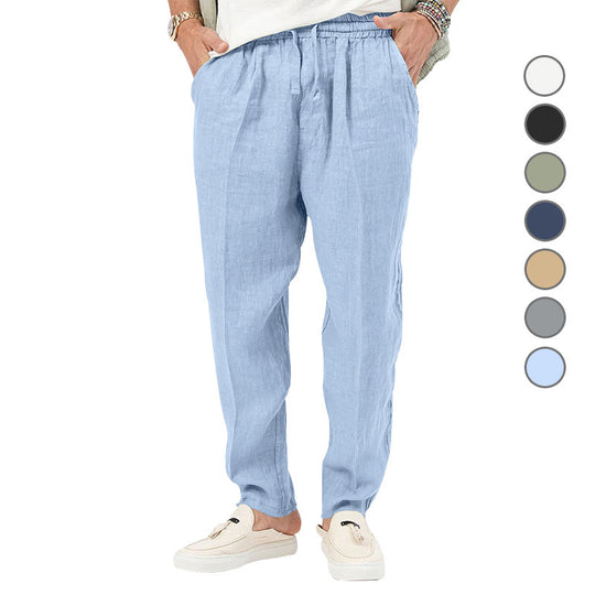 Herren Leichte Leinenhose mit elastischem Bund und praktischen Eingrifftaschen Heidi-Mode