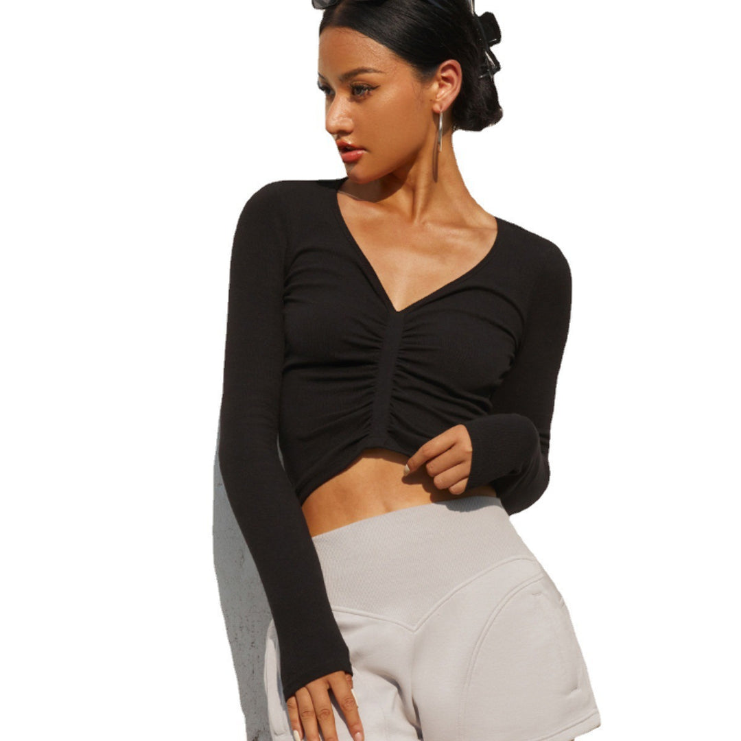 Damen lässiges Langarm-Top mit gerafftem Design Heidi-Mode