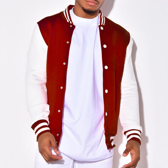 Herren Collegejacke mit kontrastierenden Ärmeln und Druckknopfverschlüssen Heidi-Mode