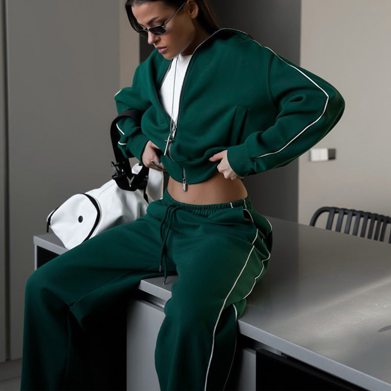 Damen cropped Sportjacke mit hohem Kragen und elastischer Taillenkordel Heidi-Mode