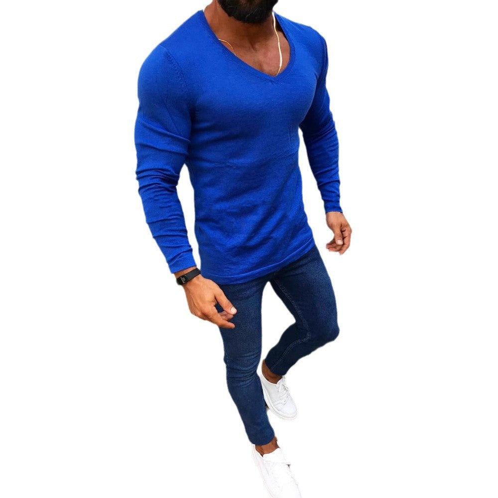 Herren figurbetontes Longsleeve aus Baumwolle mit V-Ausschnitt Heidi-Mode