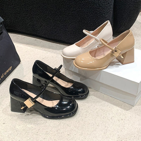 Damen Elegante Mary Jane Pumps mit Blockabsatz und modischem Riemen Heidi-Mode