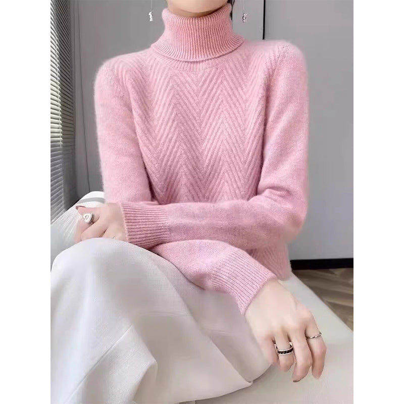 Damen eleganter Strickpullover mit Stehkragen und feiner Rippstruktur Heidi-Mode