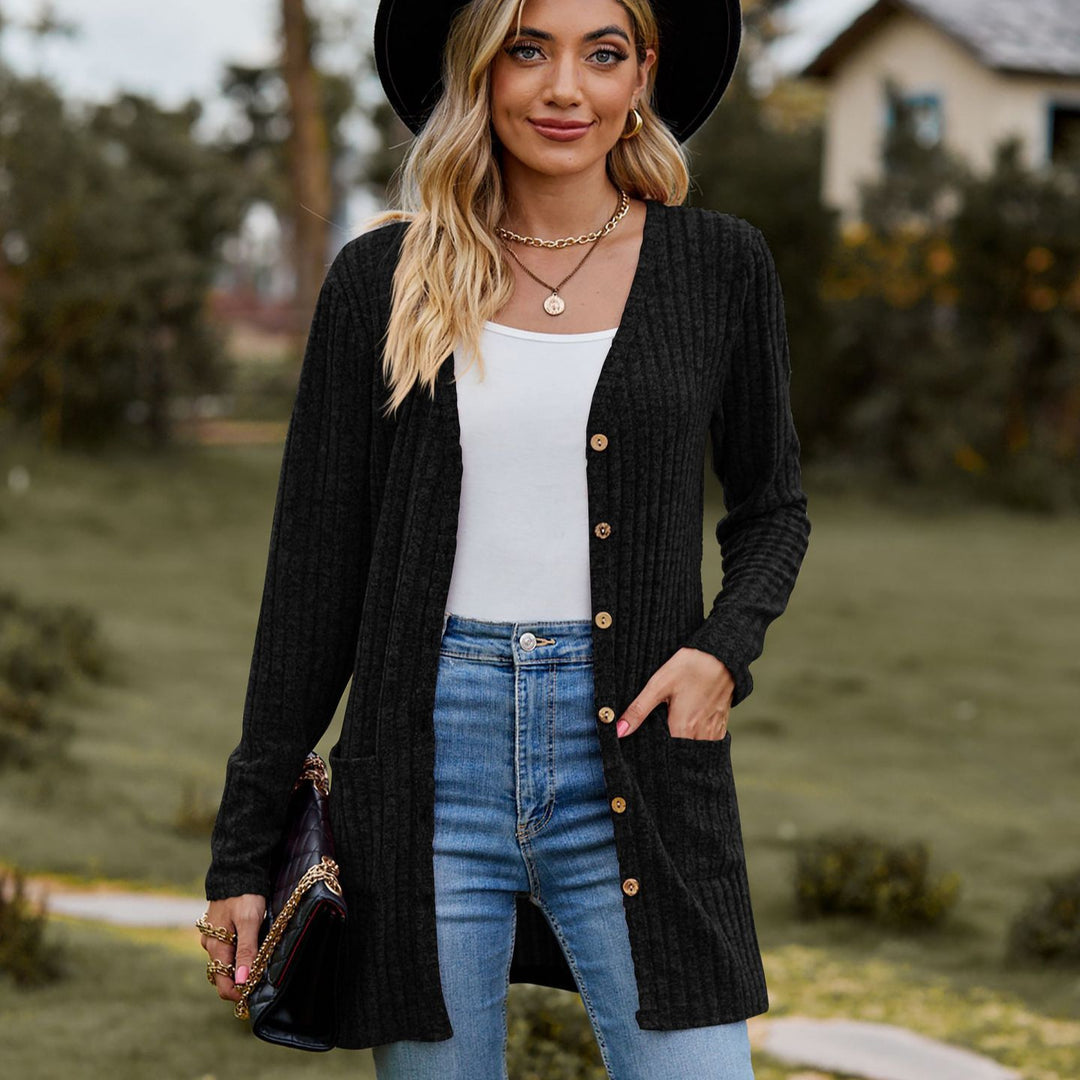 Damen kuschelige Strickjacke mit praktischen Taschen und modischem Rippdesign Heidi-Mode