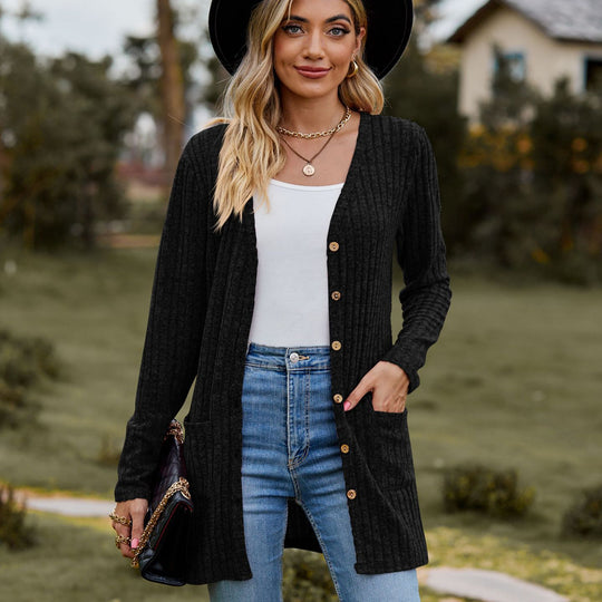Damen kuschelige Strickjacke mit praktischen Taschen und modischem Rippdesign Heidi-Mode