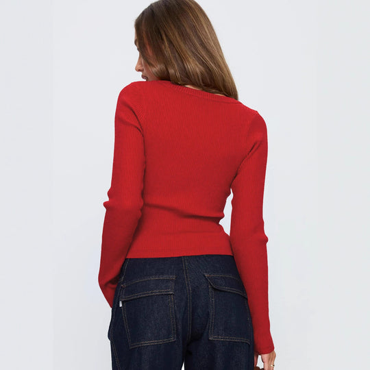 Damen Elegantes Ripp-Cardigan mit V-Ausschnitt und Knopfleiste Heidi-Mode