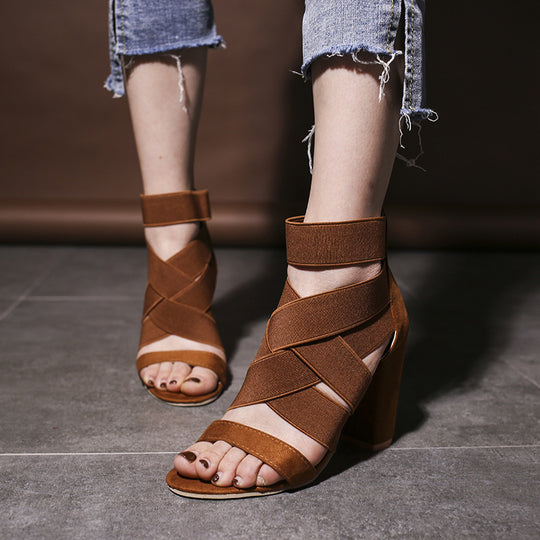 Damen Sandalen mit eleganten Riemen und Blockabsatz Heidi-Mode