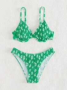 Damen Hochgeschnittener Bikini mit gepolstertem Oberteil und verstellbaren Trägern Heidi-Mode
