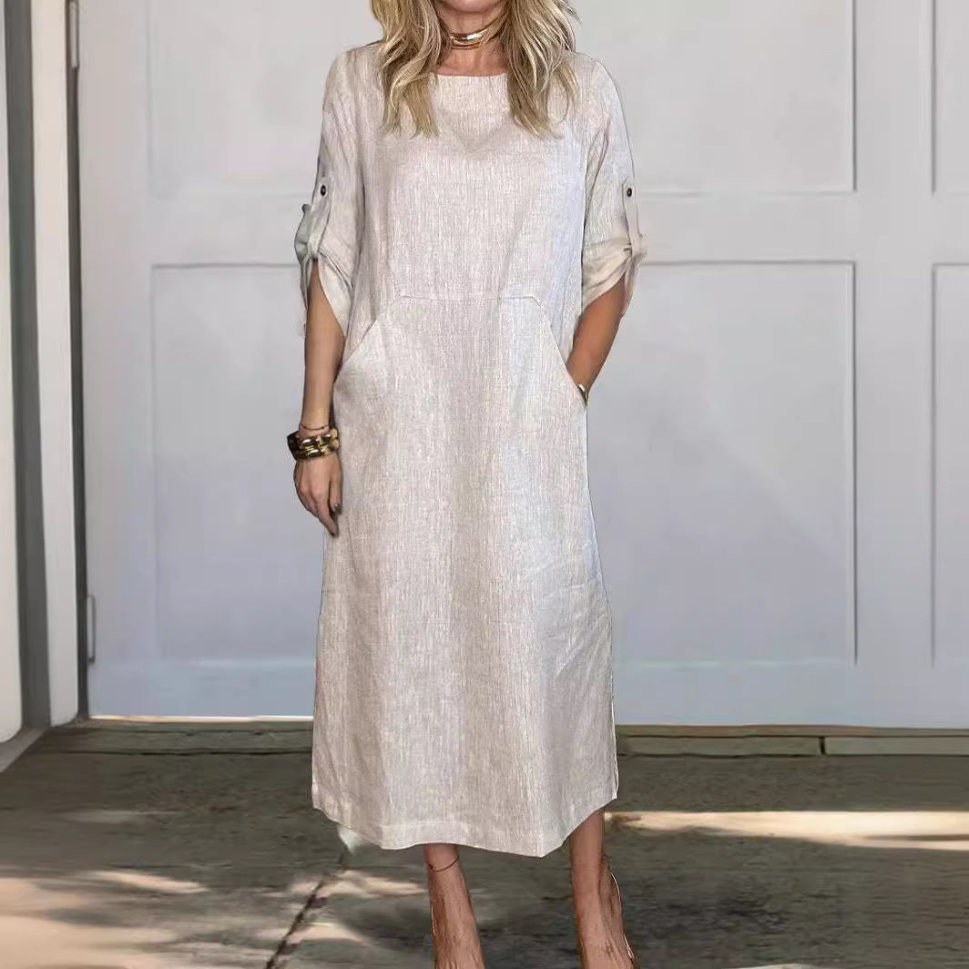 Damen Freizeit Maxi Kleid mit Taschen Heidi-Mode