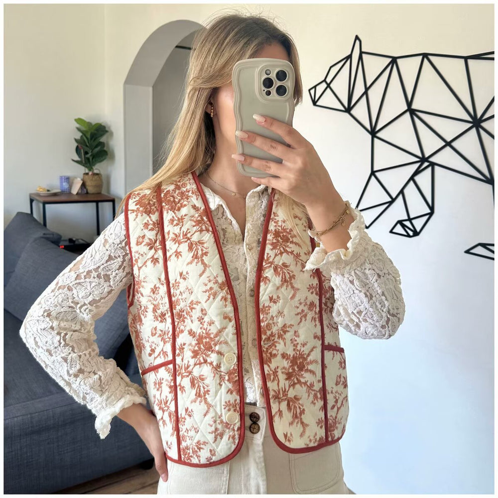 Damen Weste mit floralem Design und praktischen Taschen Heidi-Mode