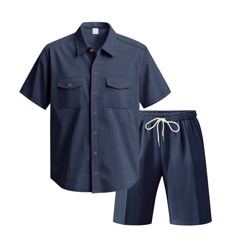 Herren Kurzarm-Hemd und Shorts Set mit praktischen Taschen und bequemer Passform Heidi-Mode
