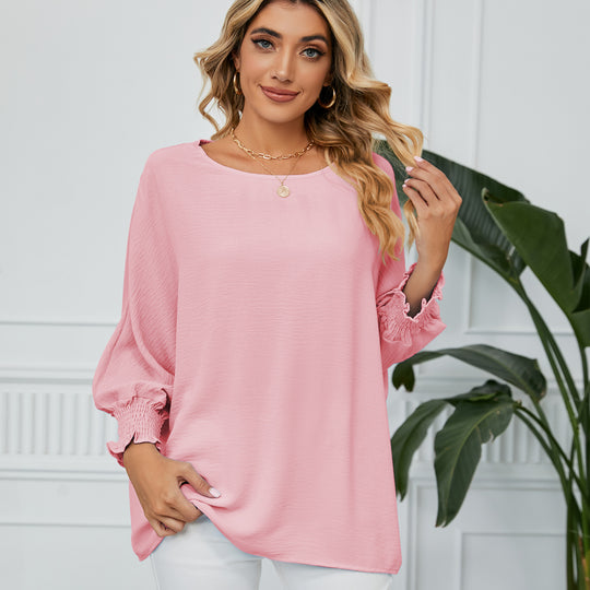 Damen Oversized Bluse mit ausgefranstem Ärmel Heidi-Mode