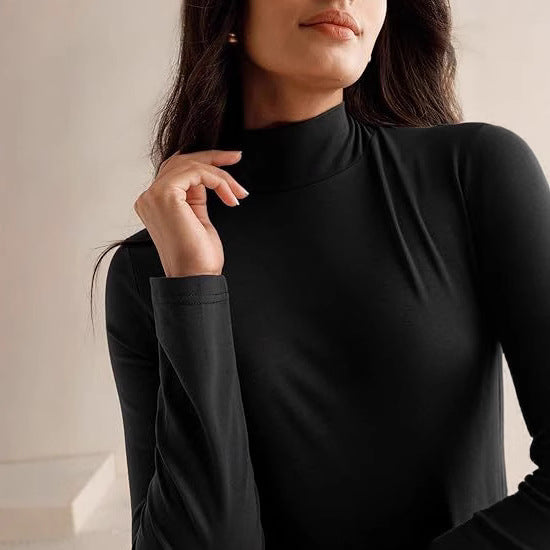 Damen Elegantes Langarm Maxikleid mit hohem Kragen und fließendem Rock Heidi-Mode